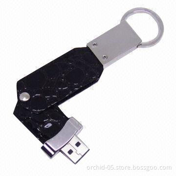 Leather USB Memory Stick with 16GB Storage Capacity, Supports Password Protection